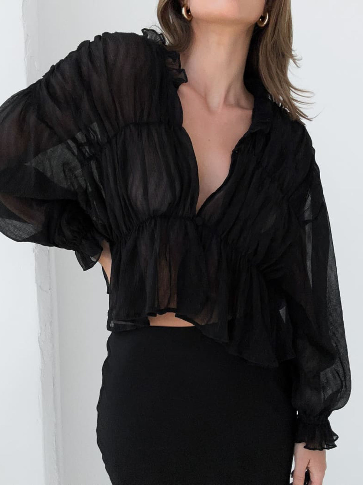Sheer Chiffon Ruffle Detail Blouse