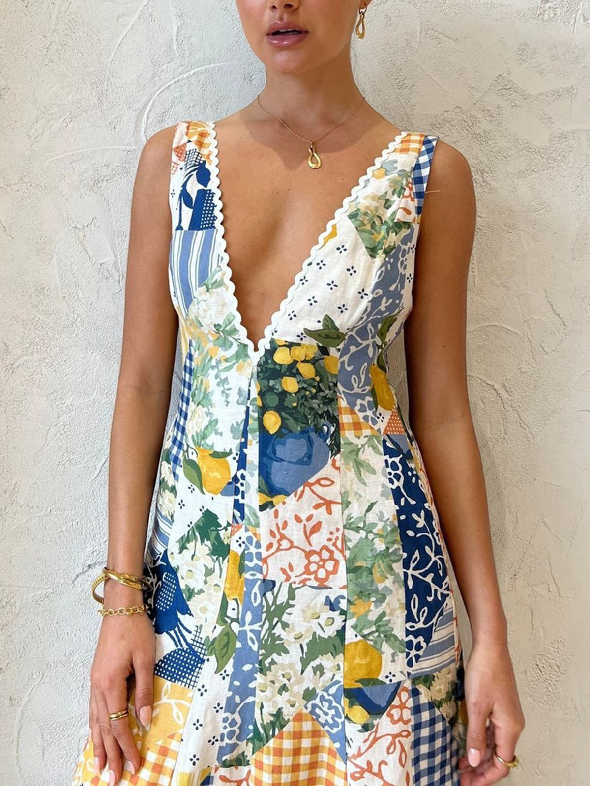 Boho Patchwork Print Maxi Dress – Lemon Garden Edition