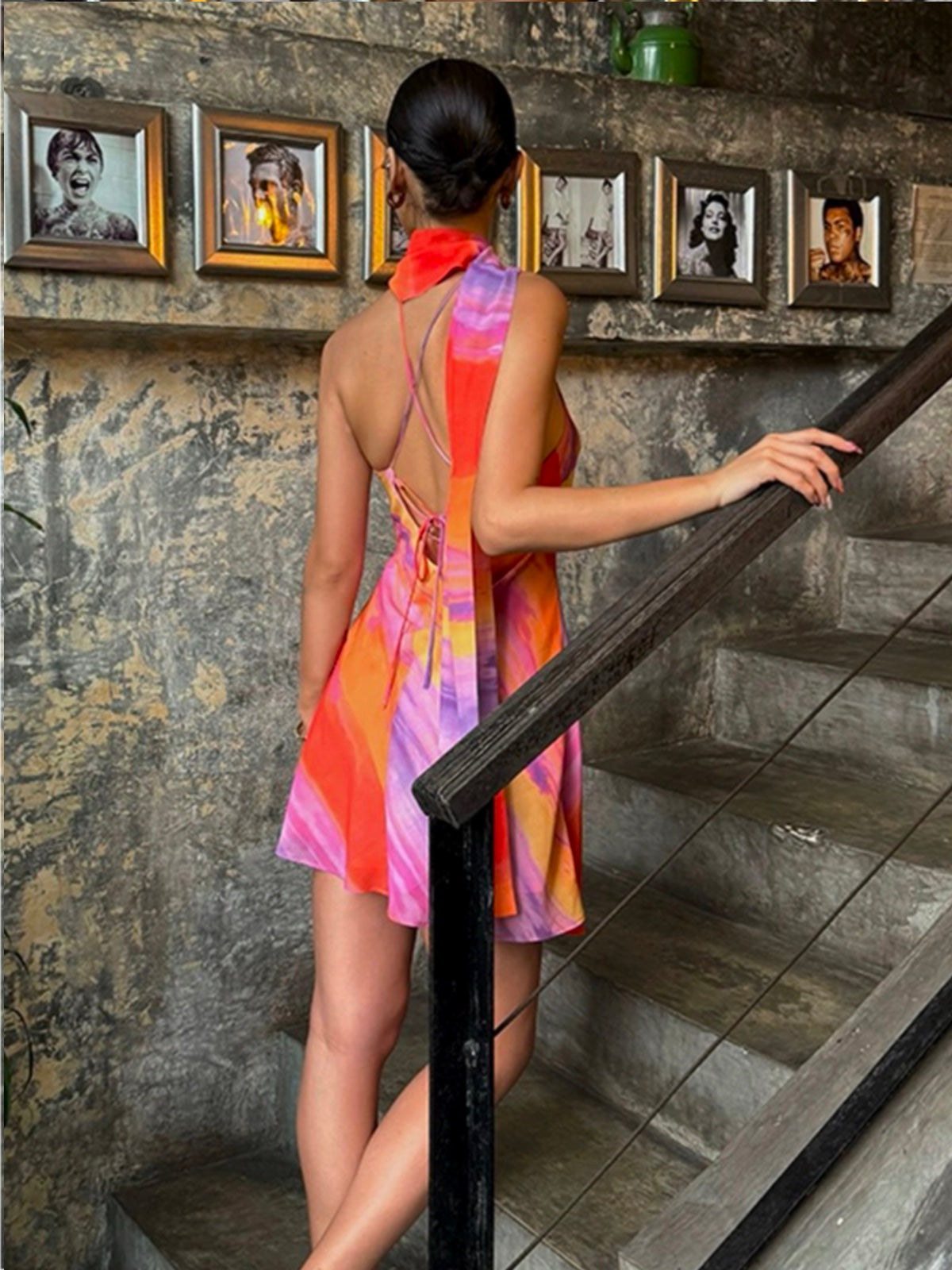 Sunset Swirl Halter Mini Dress