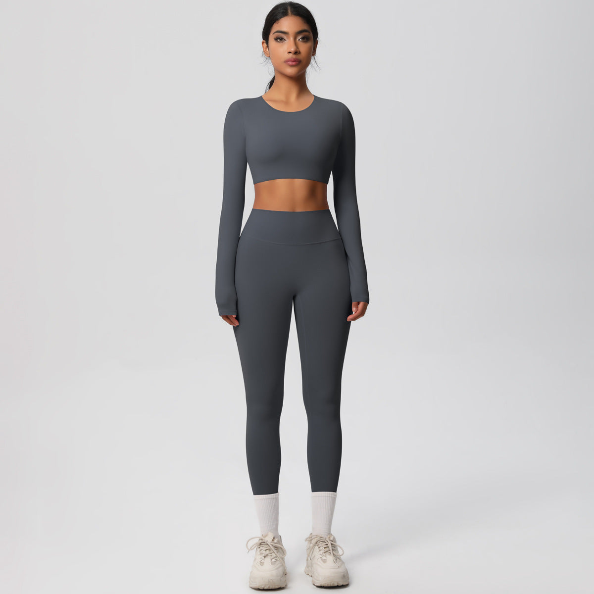 Long Sleeve Crop Top & High-Waisted  Set