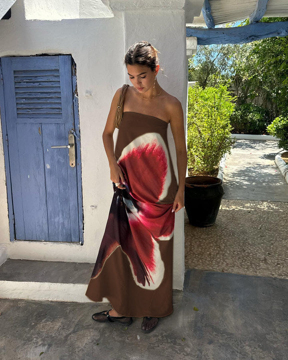 Sunset Bloom Strapless Maxi Dress