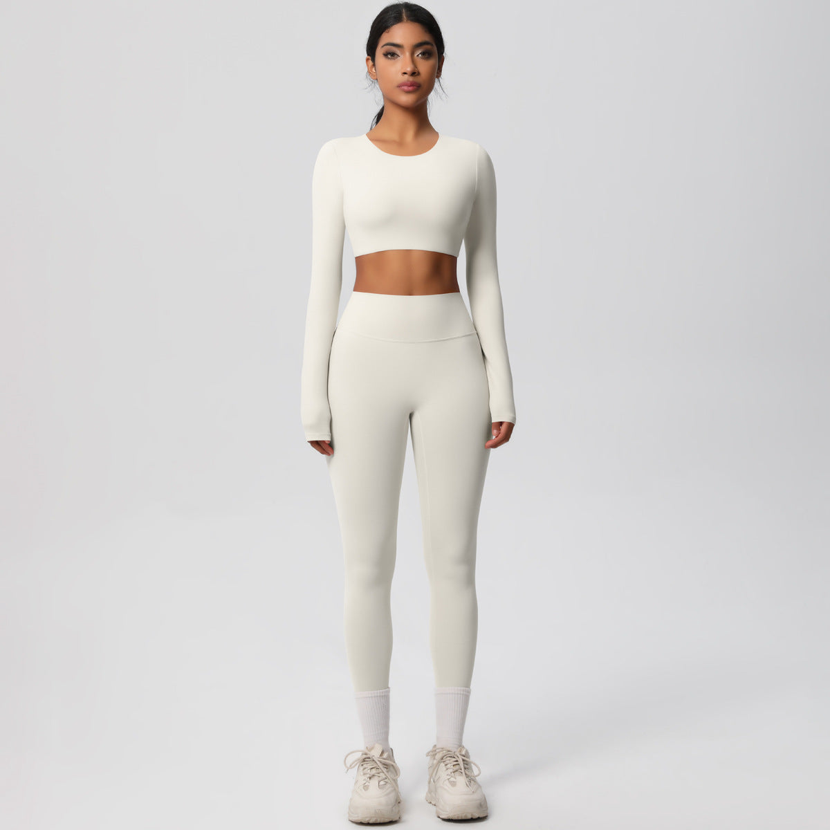 Long Sleeve Crop Top & High-Waisted  Set