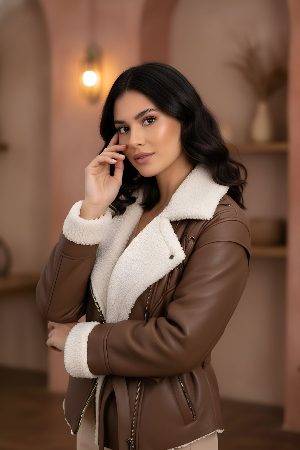 Faux Leather Belted Coat