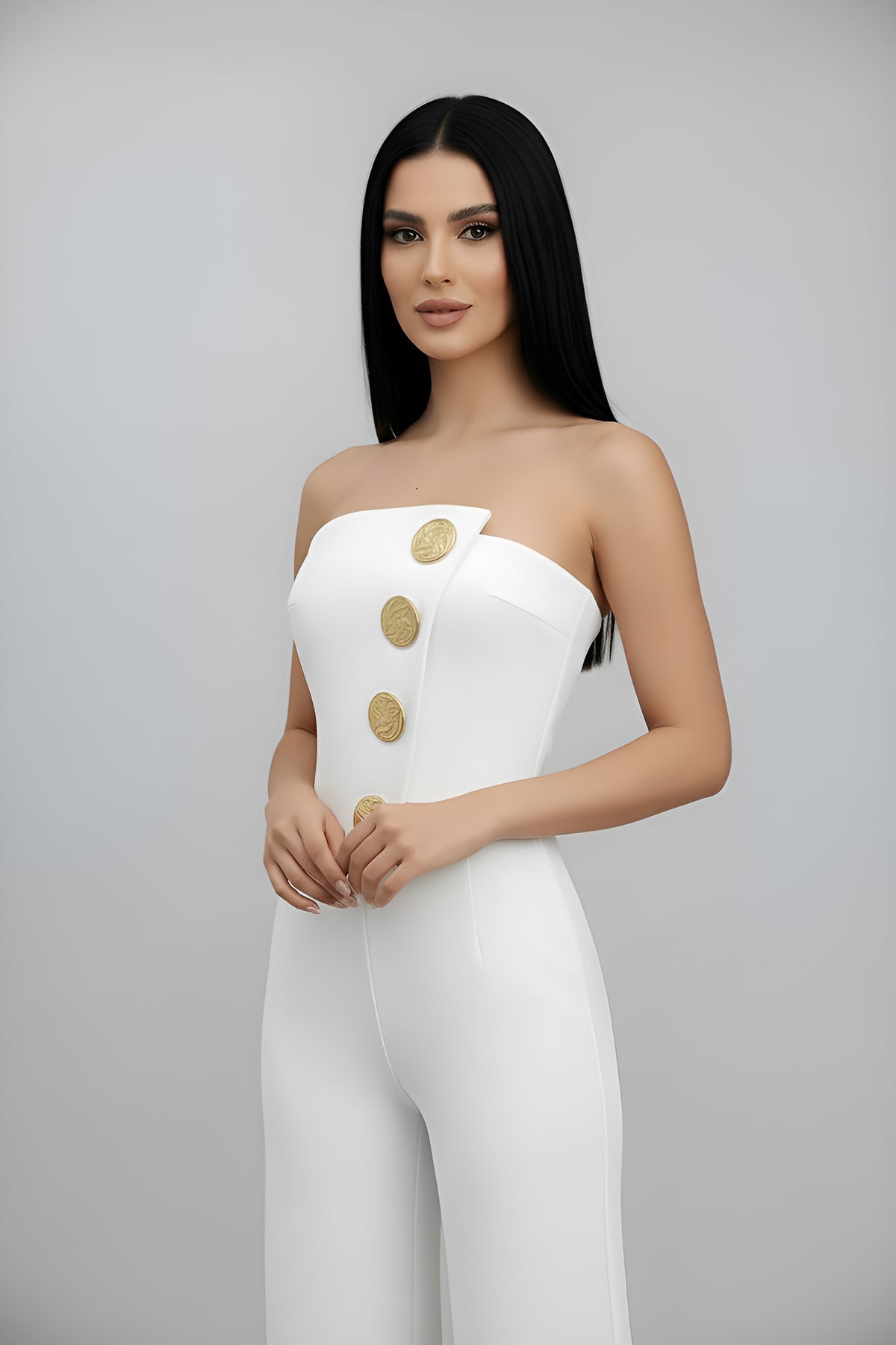 Solid Button Asymmetrical Jumpsuit