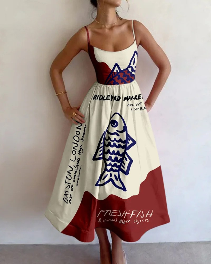 abstract fish print dress
