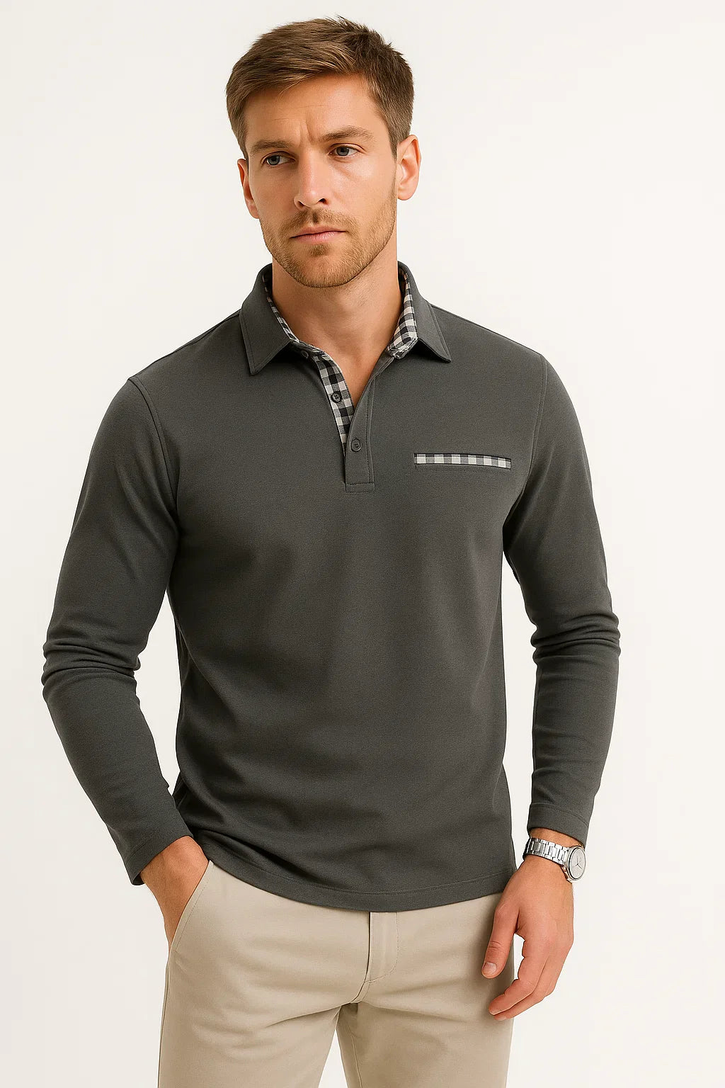Men's Long Sleeve Polo Shirt Cotton Blend