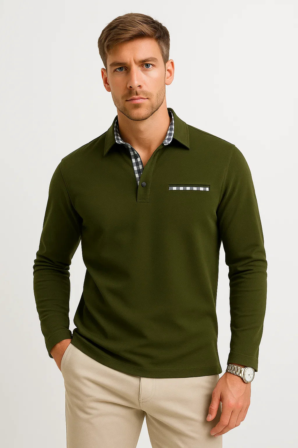 Men's Long Sleeve Polo Shirt Cotton Blend
