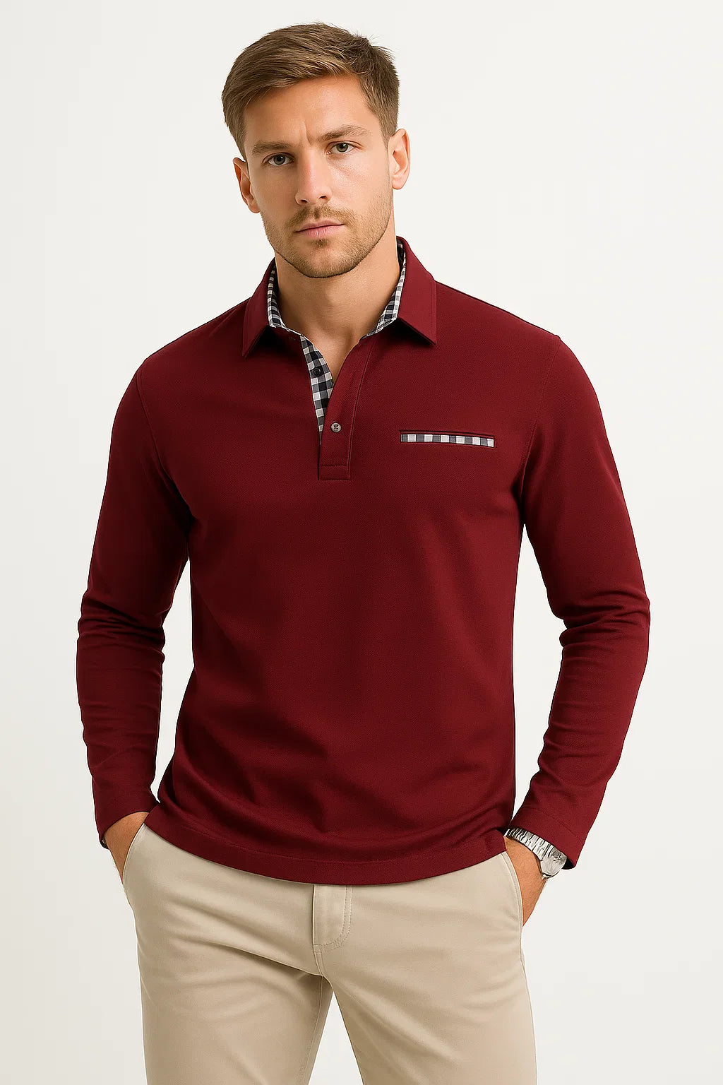 Men's Long Sleeve Polo Shirt Cotton Blend