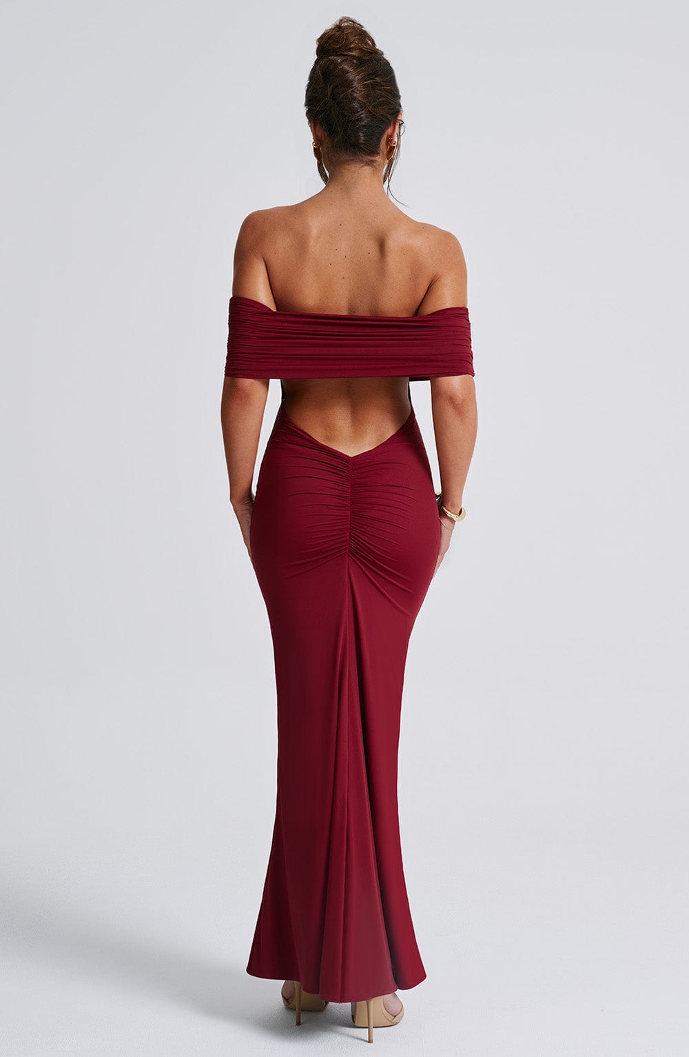 Hills Burgundy Off-Shoulder Maxi Dress