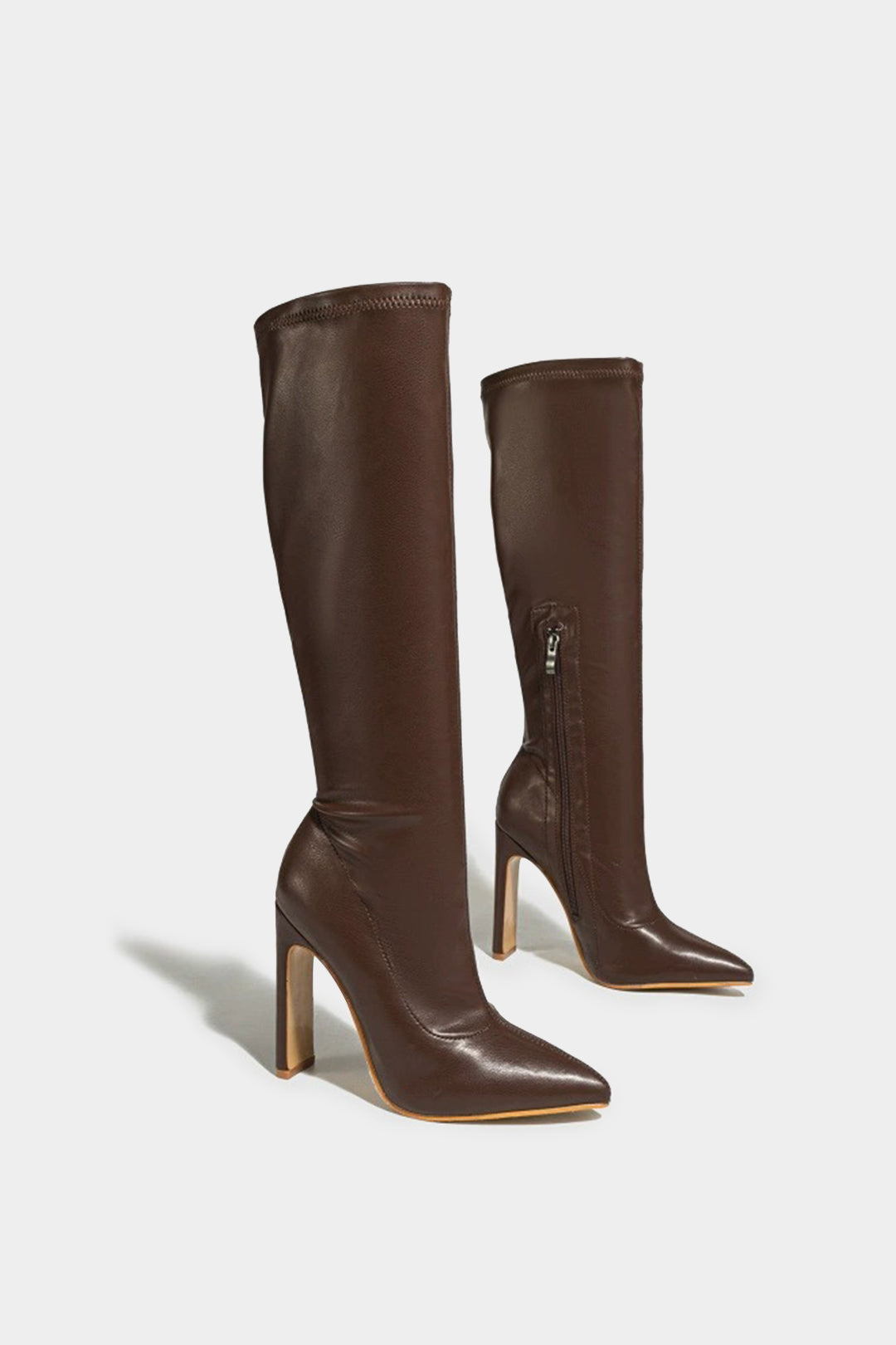 Pointed Zipper Knee High Boots