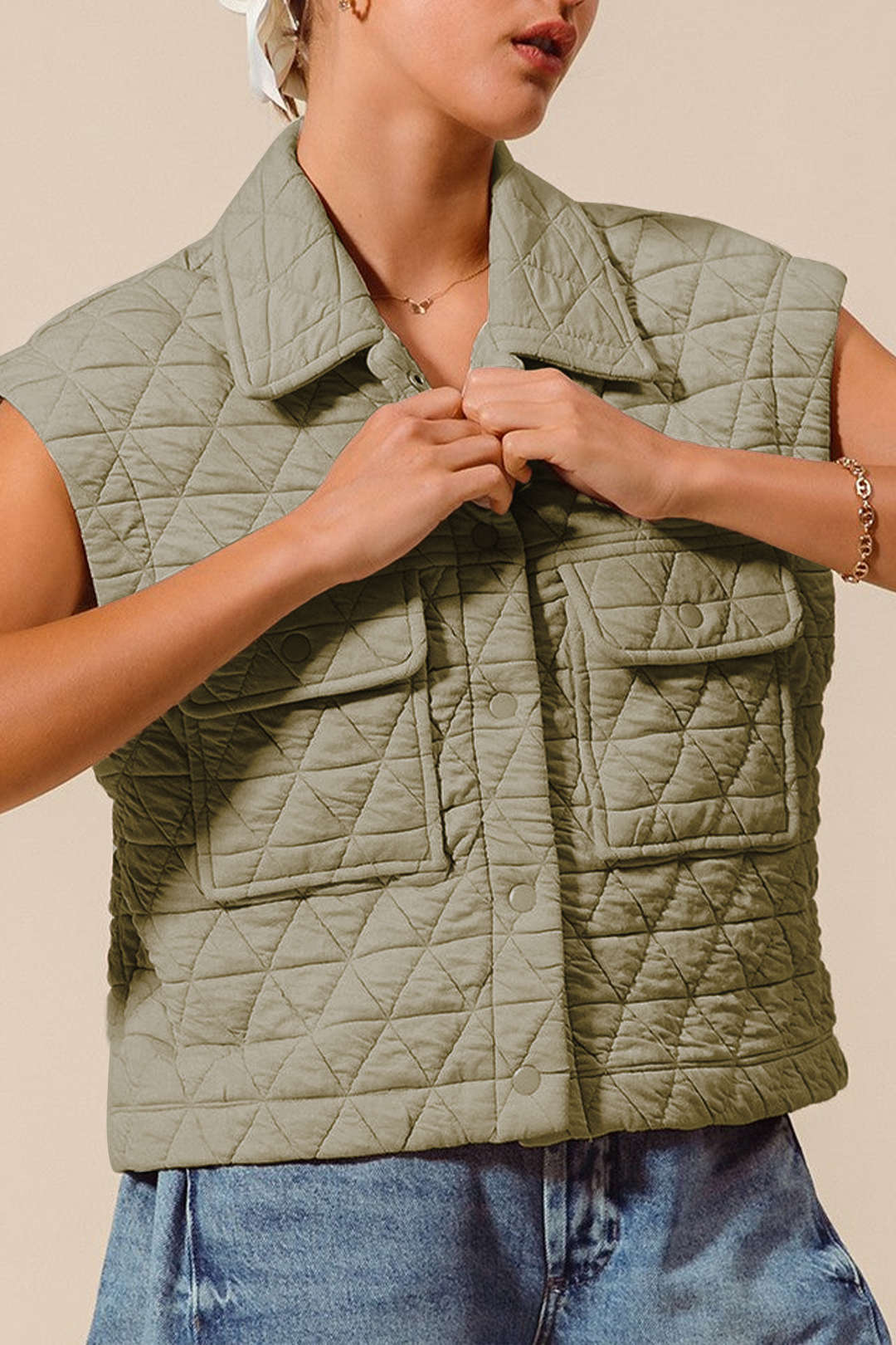 Solid Button Pocket Vest