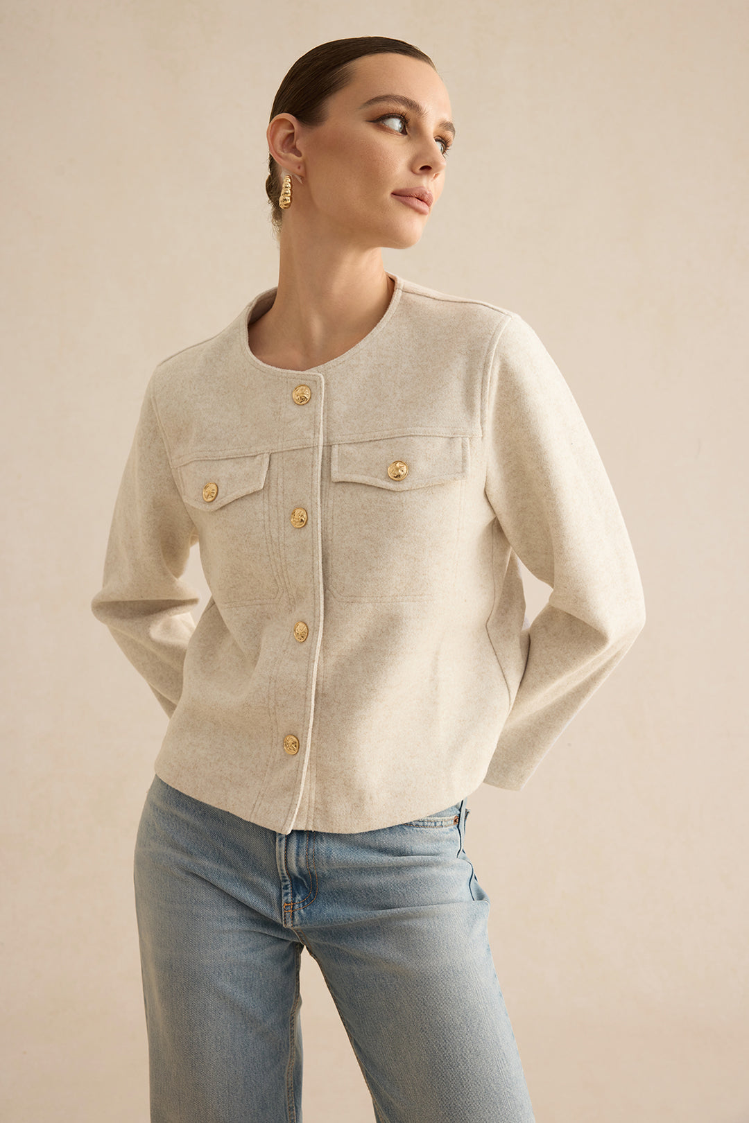 Button And Pocket Metallic Jacket