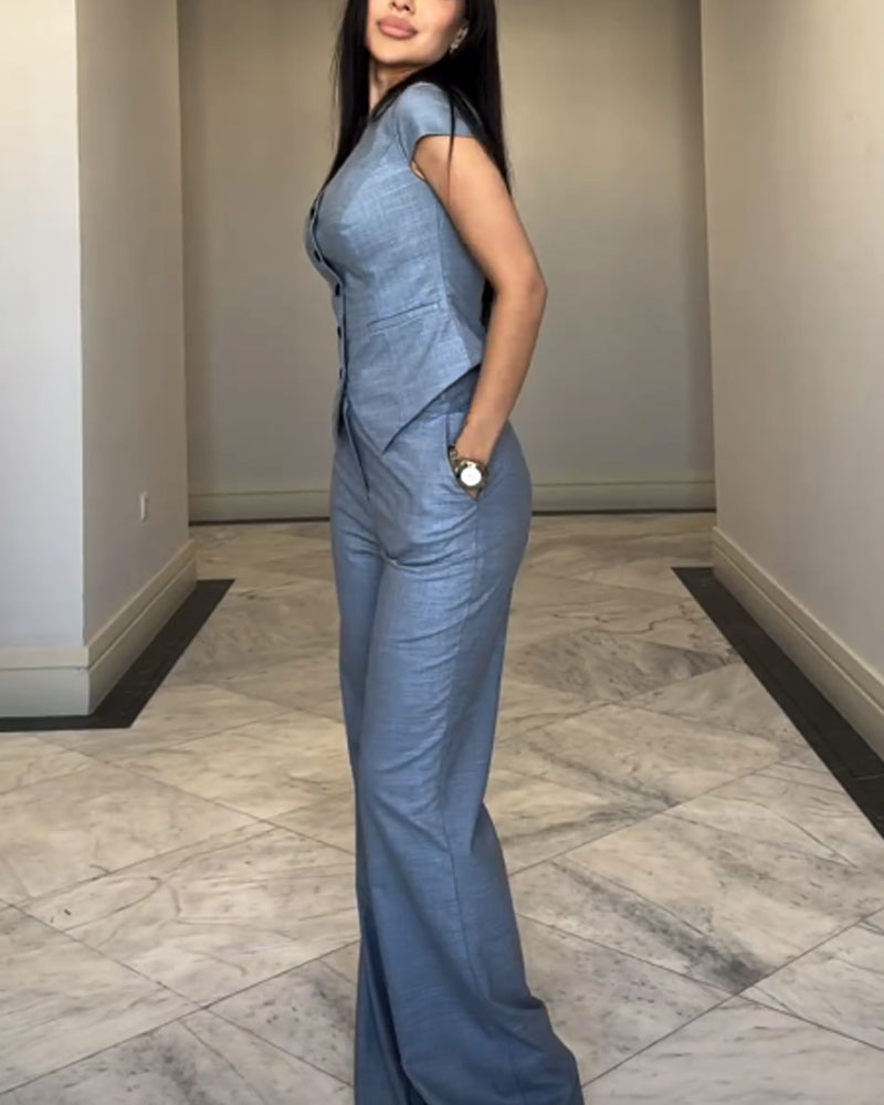V-Neck Top & Pants Two-Piece Set