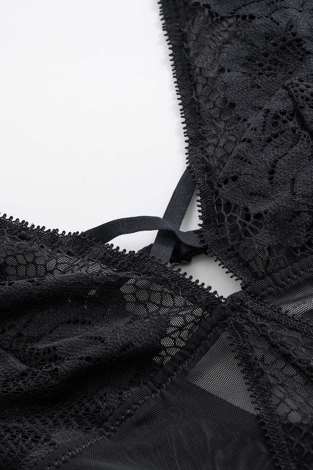 Patchwork Lace Deep V Lingerie Bodysuit