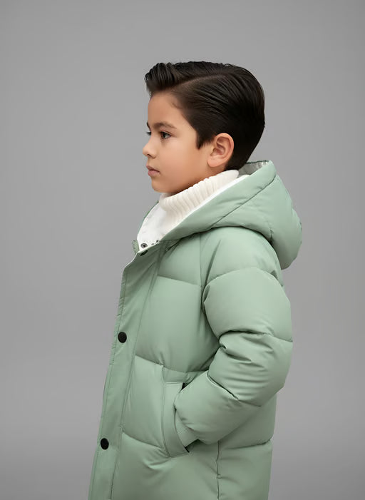 Hooded Jacket Medium Length Warm Zip Up Coat Winter