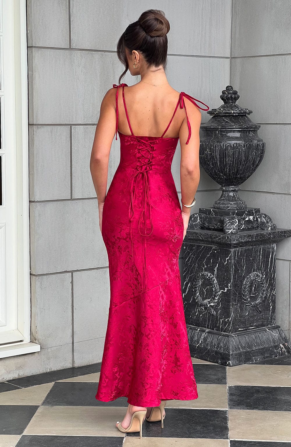 #Color_Red with Floral Pattern
