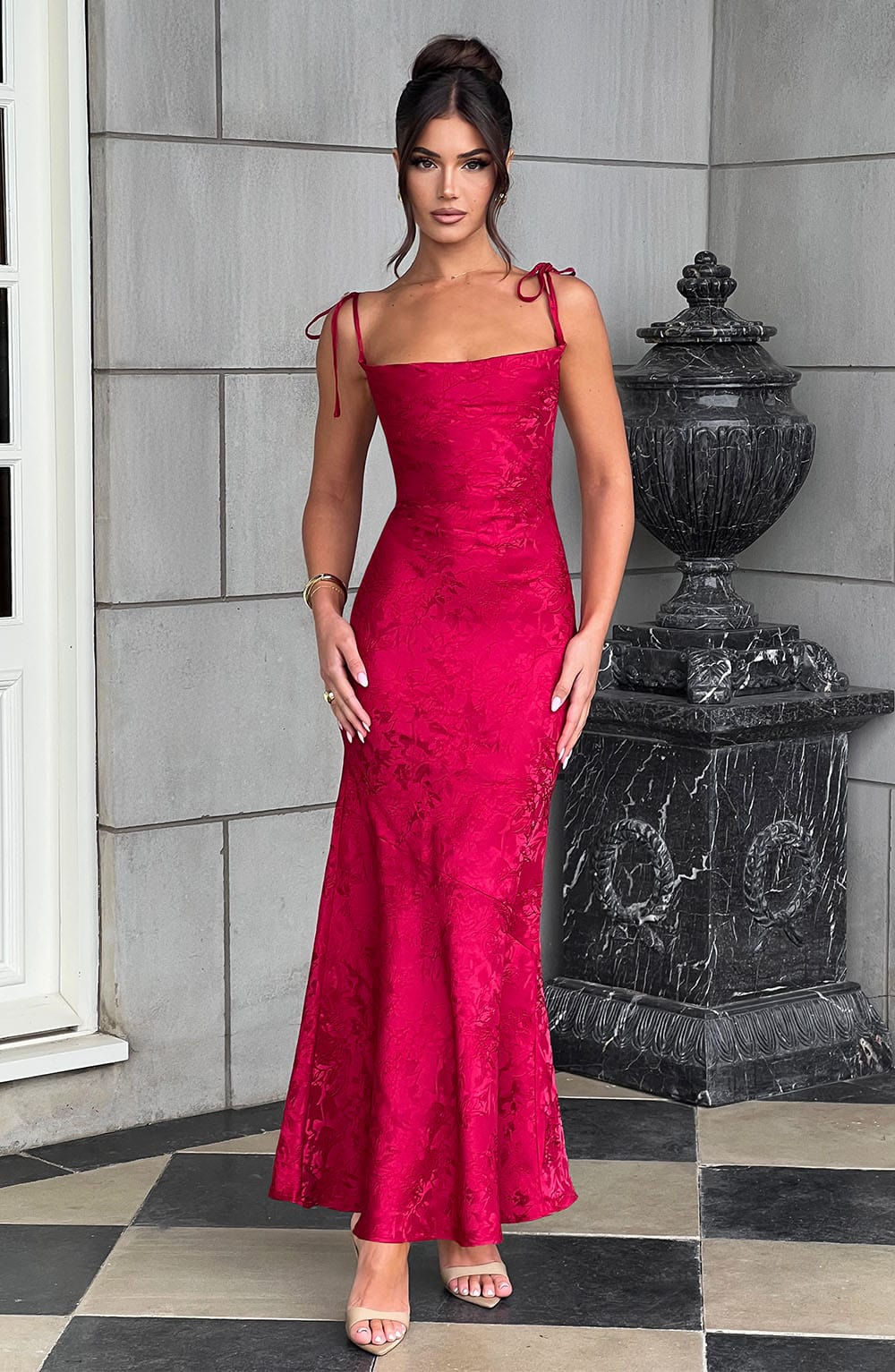 #Color_Red with Floral Pattern