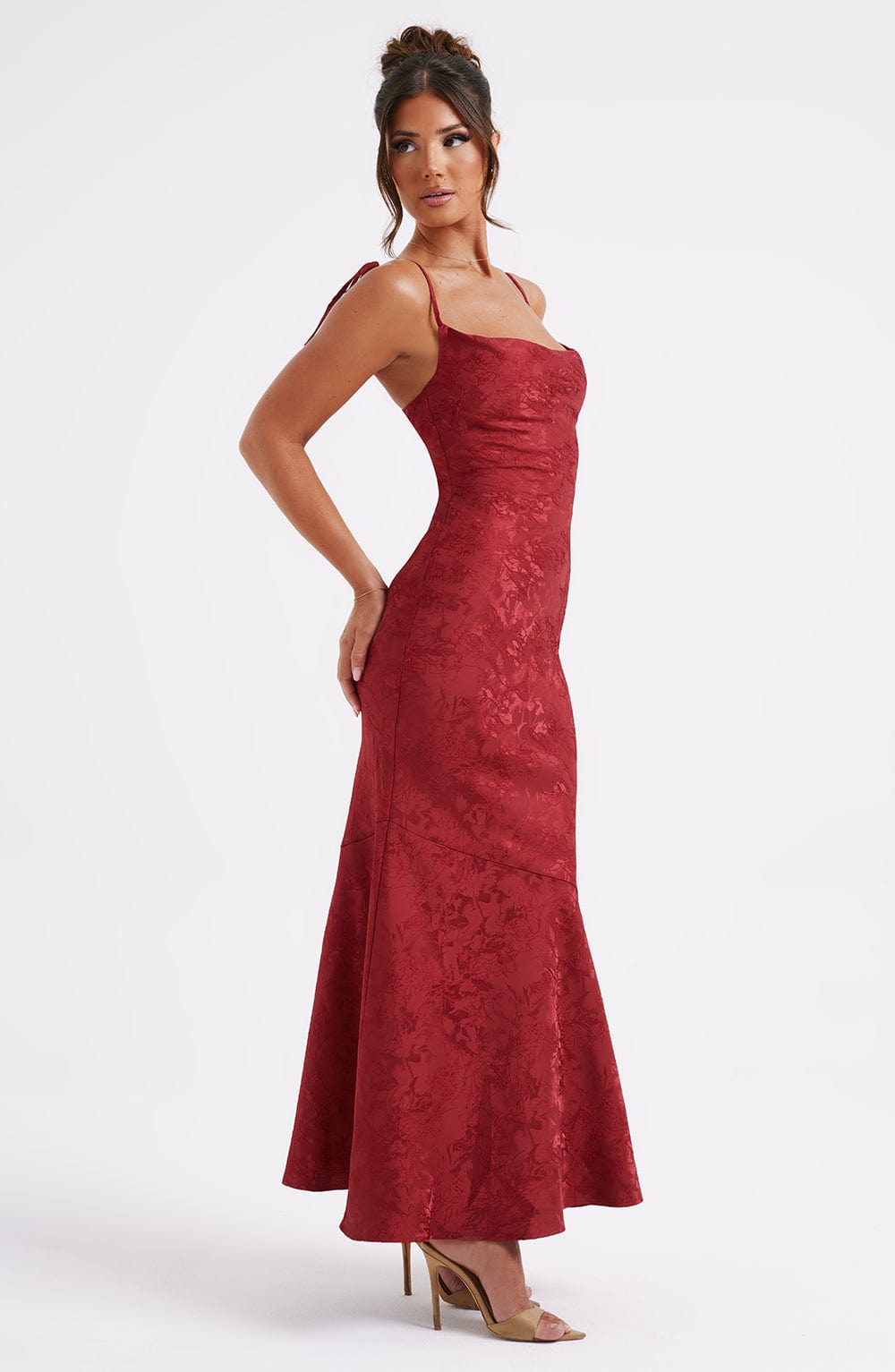 #Color_Red with Floral Pattern